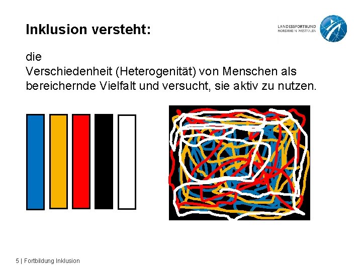 Inklusion versteht: die Verschiedenheit (Heterogenität) von Menschen als bereichernde Vielfalt und versucht, sie aktiv