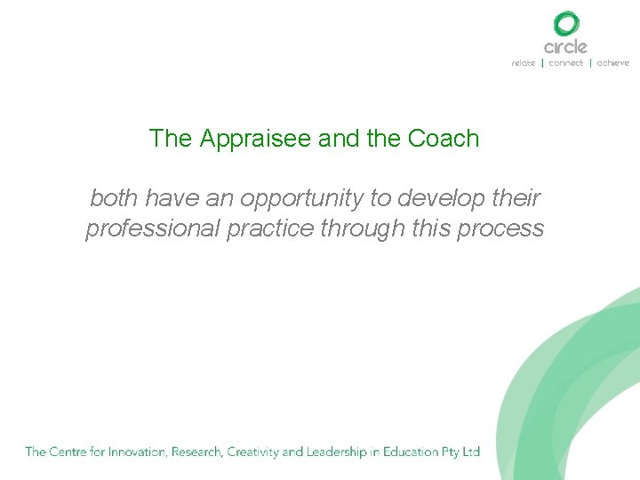 The Appraisee and the Coach both have an opportunity to develop their professional practice