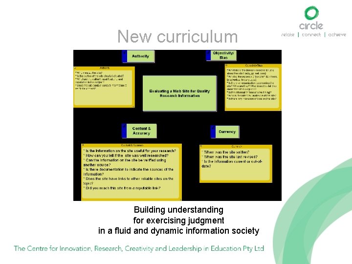 New curriculum Building understanding for exercising judgment in a fluid and dynamic information society