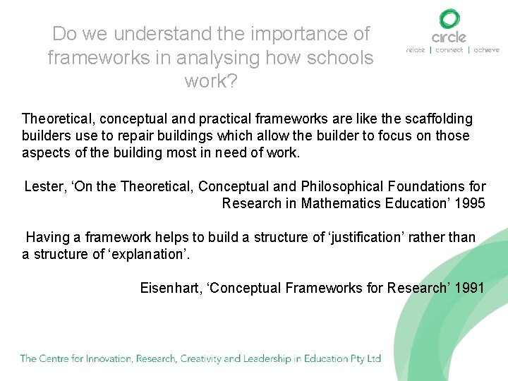 Do we understand the importance of frameworks in analysing how schools work? Theoretical, conceptual