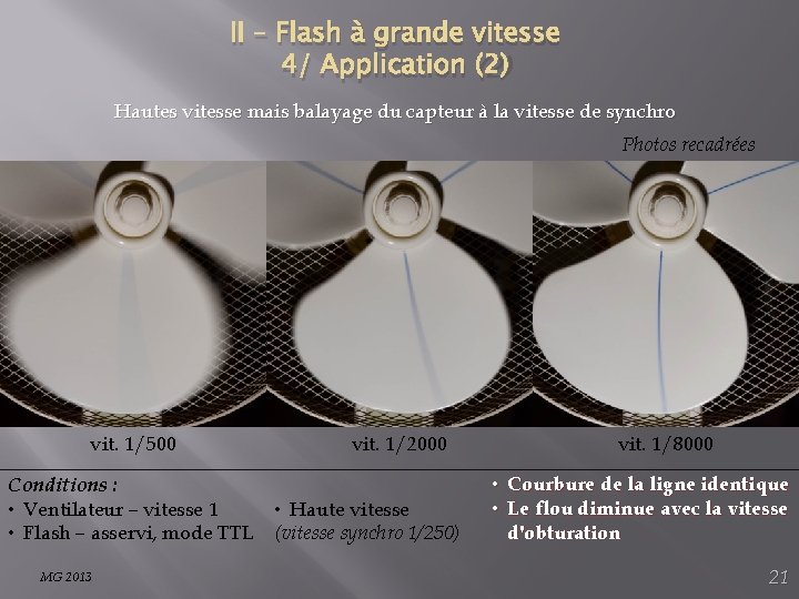 II – Flash à grande vitesse 4/ Application (2) Hautes vitesse mais balayage du