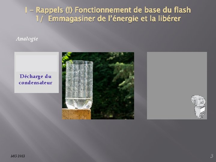 I - Rappels (!) Fonctionnement de base du flash 1/ Emmagasiner de l’énergie et