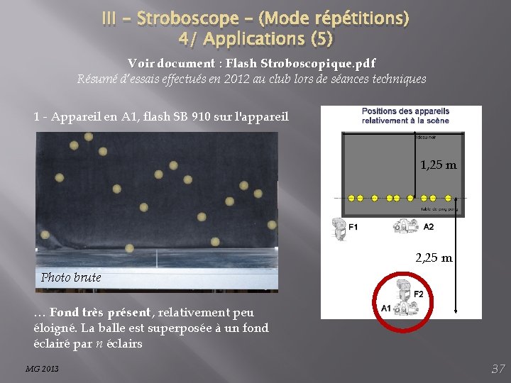 III - Stroboscope – (Mode répétitions) 4/ Applications (5) Voir document : Flash Stroboscopique.