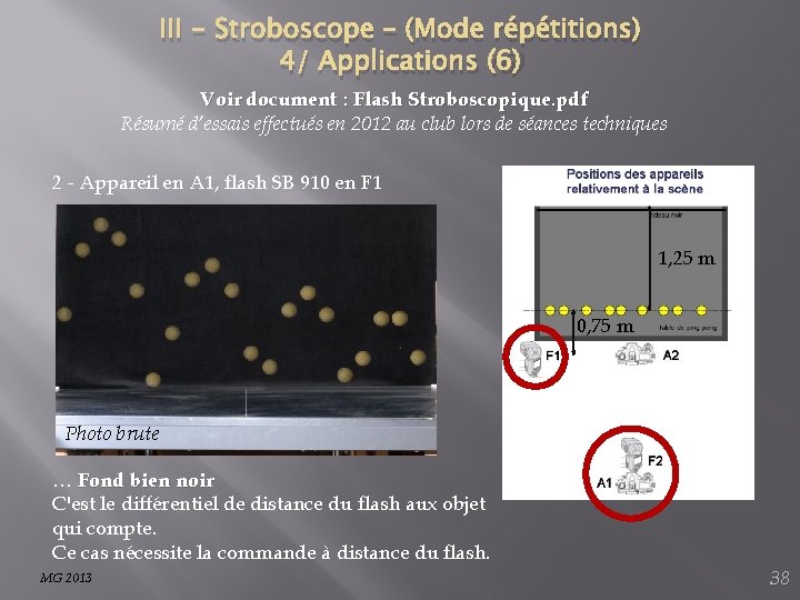 III - Stroboscope – (Mode répétitions) 4/ Applications (6) Voir document : Flash Stroboscopique.