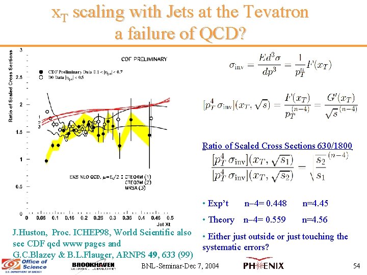 x. T scaling with Jets at the Tevatron a failure of QCD? Ratio of