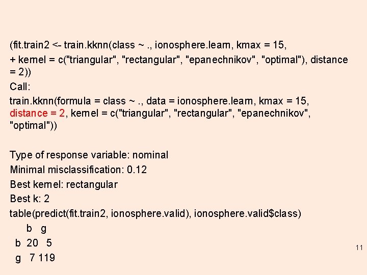 (fit. train 2 <- train. kknn(class ~. , ionosphere. learn, kmax = 15, +