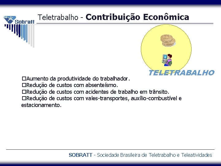 Teletrabalho - Contribuição Econômica TELETRABALHO Aumento da produtividade do trabalhador. Redução de custos com