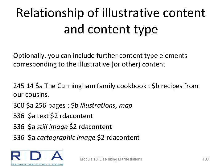 Relationship of illustrative content and content type Optionally, you can include further content type