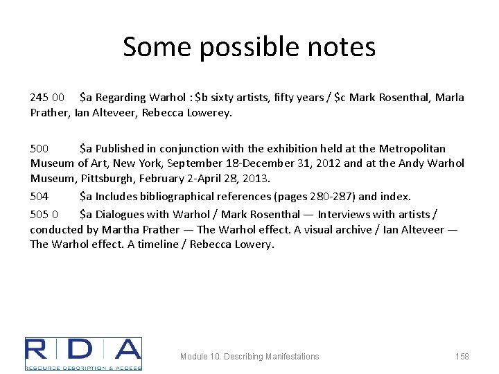 Some possible notes 245 00 $a Regarding Warhol : $b sixty artists, fifty years