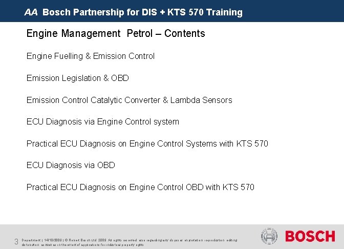 AA Bosch Partnership for DIS + KTS 570 Training Engine Management Petrol – Contents