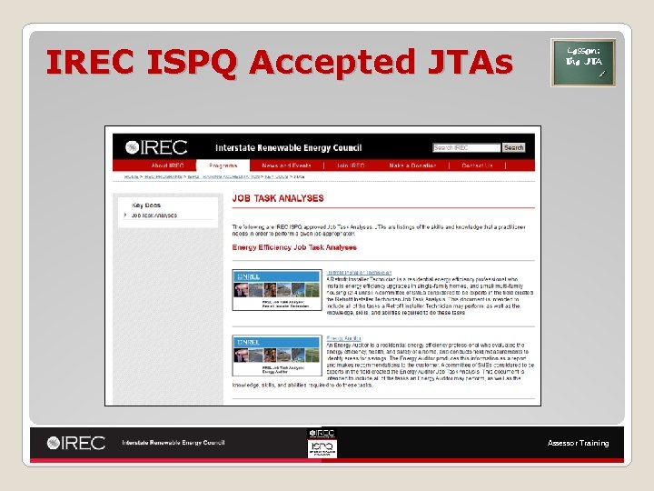 IREC ISPQ Accepted JTAs Lesson: The JTA Assessor Training 