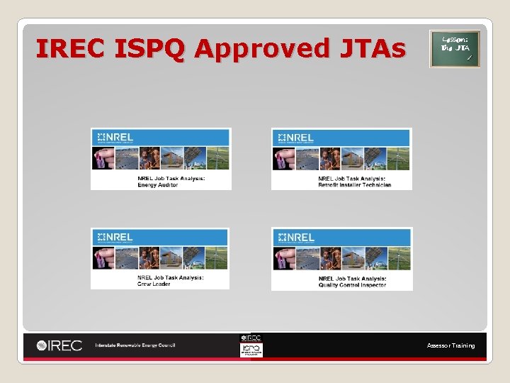 IREC ISPQ Approved JTAs Lesson: The JTA Assessor Training 