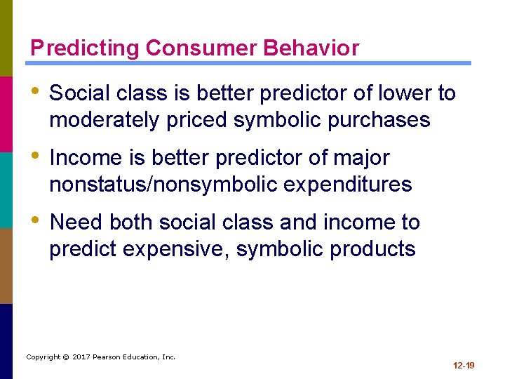 Predicting Consumer Behavior • Social class is better predictor of lower to moderately priced