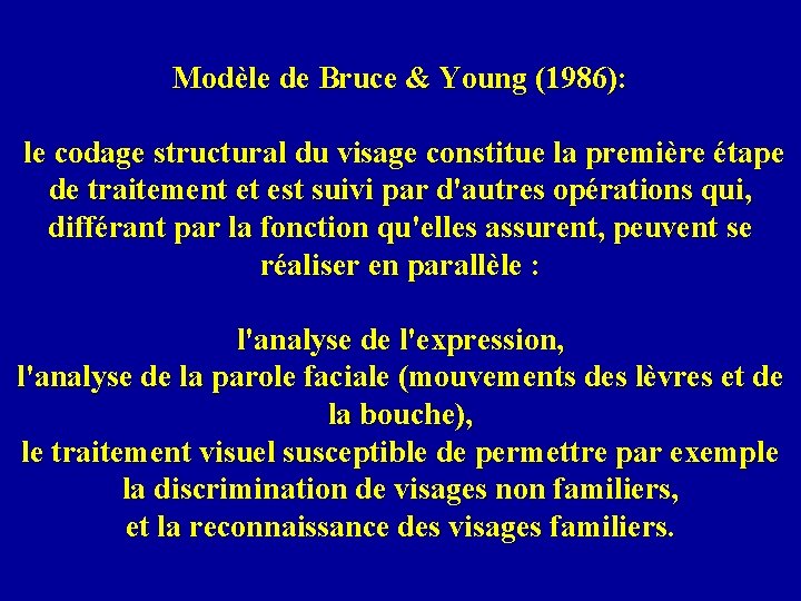 Modèle de Bruce & Young (1986): le codage structural du visage constitue la première