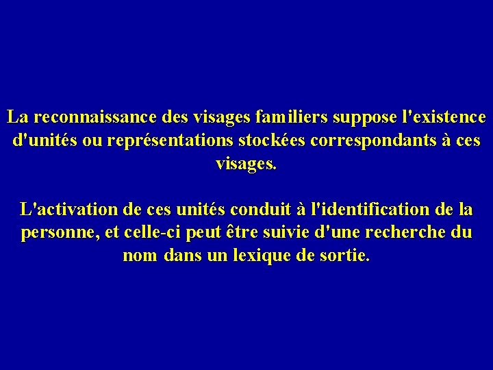 La reconnaissance des visages familiers suppose l'existence d'unités ou représentations stockées correspondants à ces