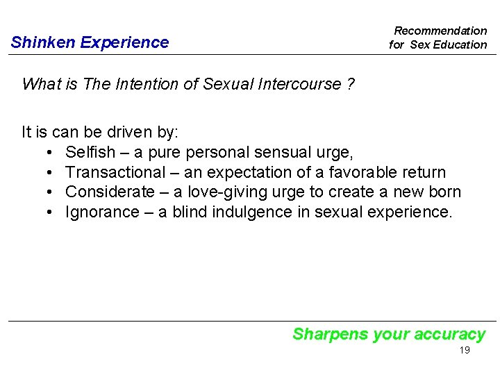 Recommendation for Sex Education Shinken Experience What is The Intention of Sexual Intercourse ?