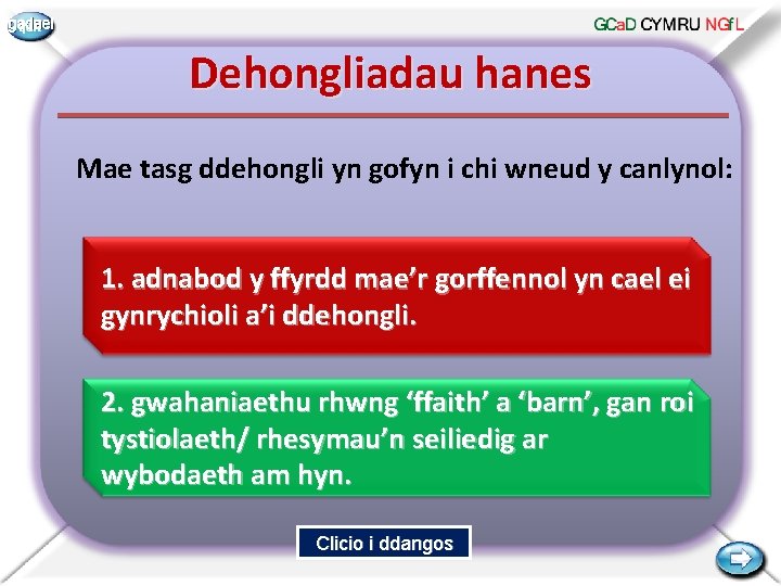 gadael Dehongliadau hanes Mae tasg ddehongli yn gofyn i chi wneud y canlynol: 1.