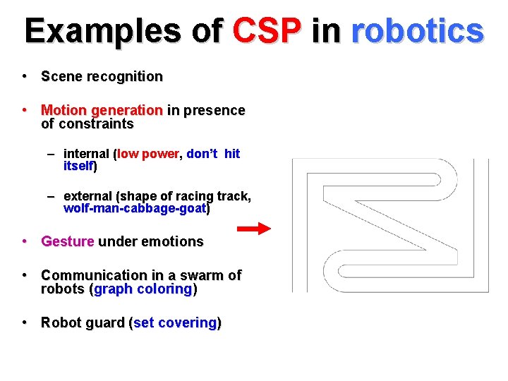 Examples of CSP in robotics • Scene recognition • Motion generation in presence of