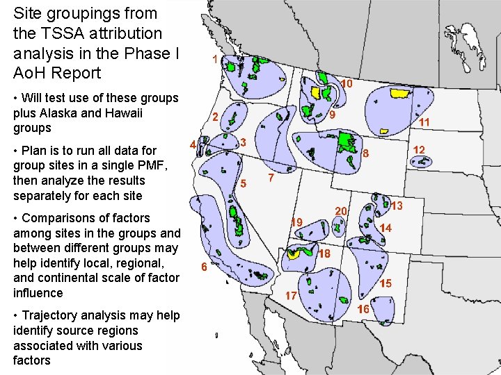 Site groupings from the TSSA attribution analysis in the Phase I Ao. H Report