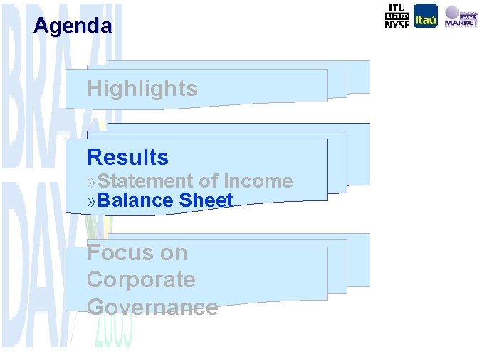 Agenda Highlights Results » Statement of Income » Balance Sheet Focus on Corporate Governance
