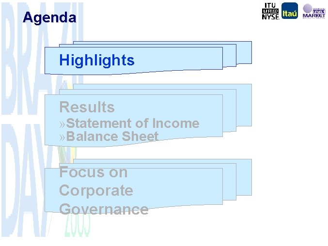 Agenda Highlights Results » Statement of Income » Balance Sheet Focus on Corporate Governance