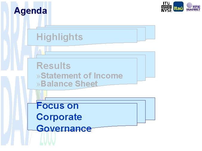 Agenda Highlights Results » Statement of Income » Balance Sheet Focus on Corporate Governance