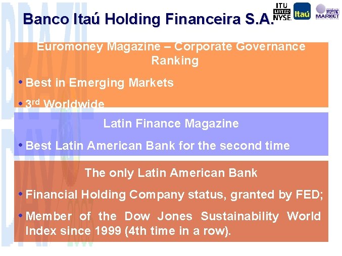 Banco Itaú Holding Financeira S. A. Euromoney Magazine – Corporate Governance Ranking • Best