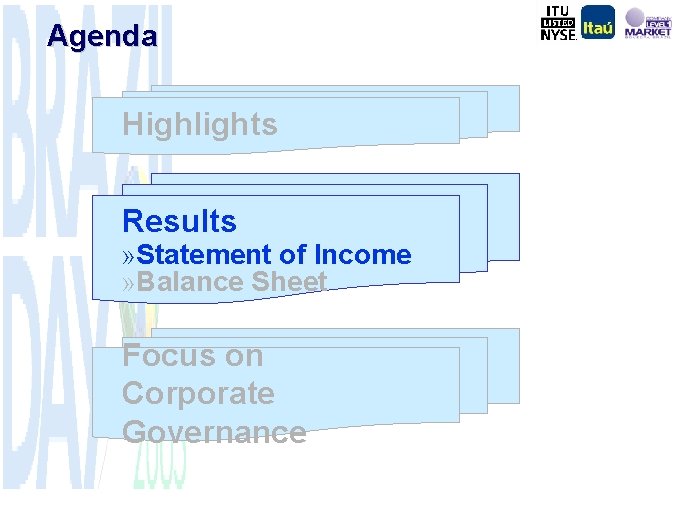 Agenda Highlights Results » Statement of Income » Balance Sheet Focus on Corporate Governance