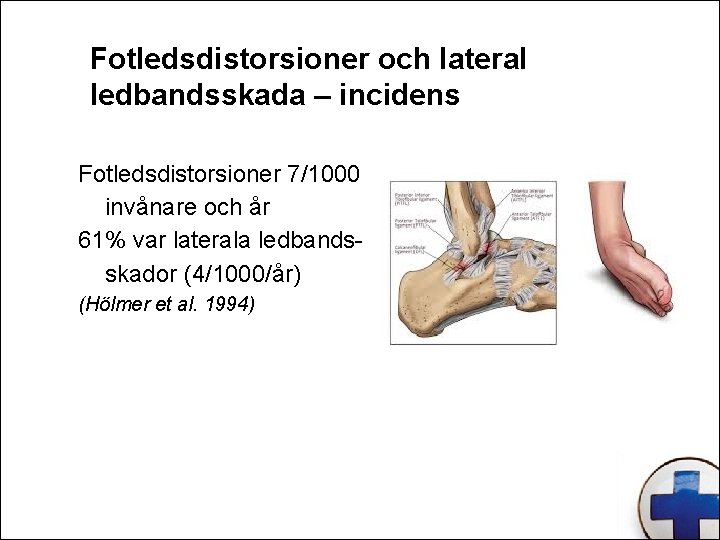 Fotledsdistorsioner och lateral ledbandsskada – incidens Fotledsdistorsioner 7/1000 invånare och år 61% var laterala