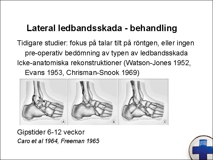 Lateral ledbandsskada - behandling Tidigare studier: fokus på talar tilt på röntgen, eller ingen