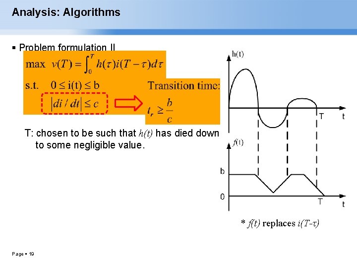 Analysis: Algorithms Problem formulation II T: chosen to be such that h(t) has died