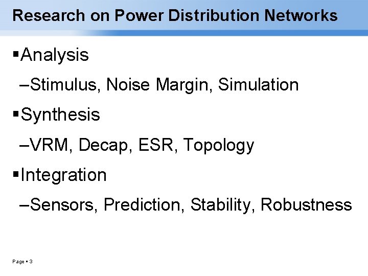 Research on Power Distribution Networks Analysis – Stimulus, Noise Margin, Simulation Synthesis – VRM,