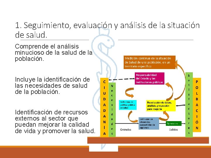 1. Seguimiento, evaluación y análisis de la situación de salud. Comprende el análisis minucioso