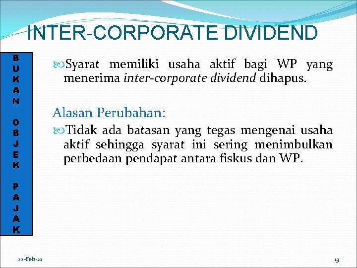 INTER-CORPORATE DIVIDEND B U K A N O B J E K Syarat memiliki