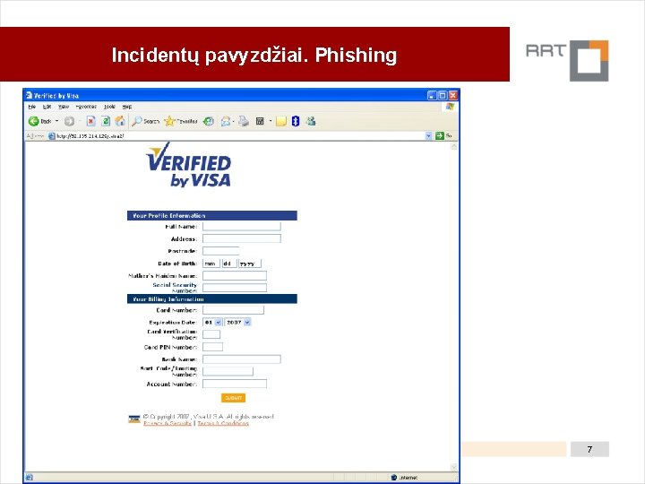 Incidentų pavyzdžiai. Phishing R. Rainys. Saugumas pagal RRT 7 