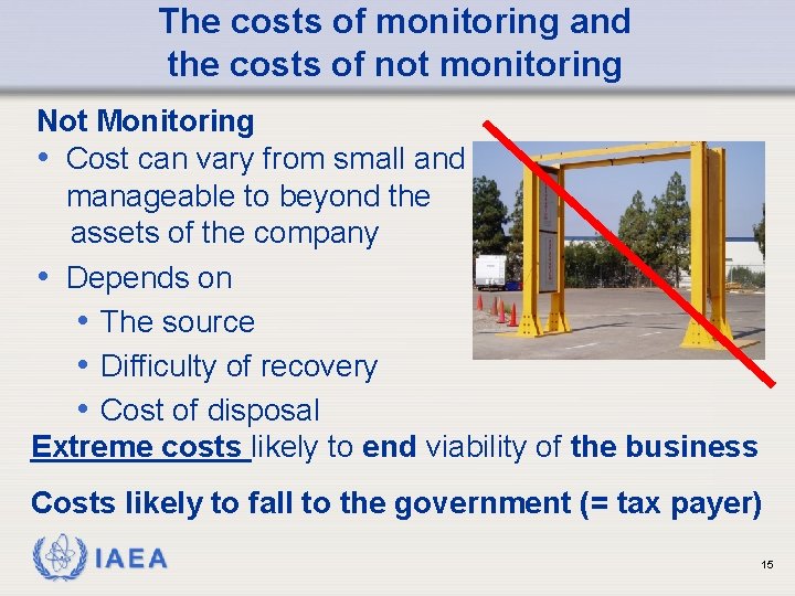 The costs of monitoring and the costs of not monitoring Not Monitoring • Cost