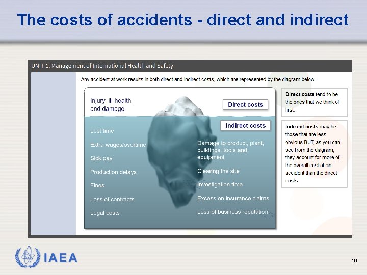 The costs of accidents - direct and indirect IAEA 16 