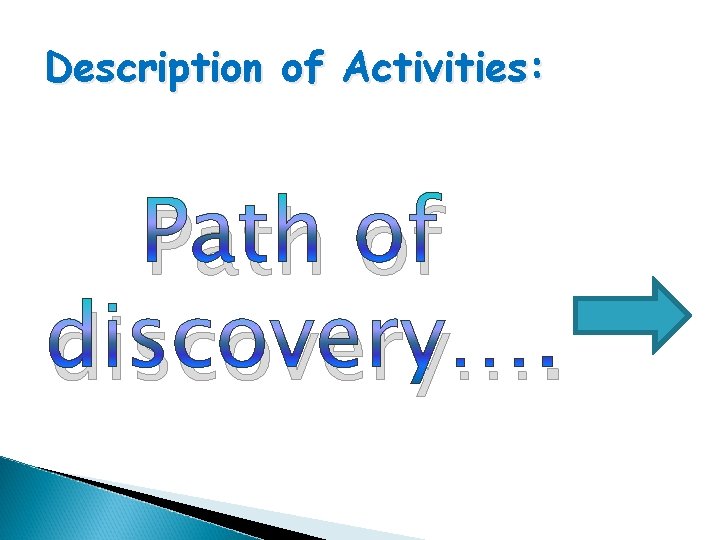 Description of Activities: Path of discovery…. 