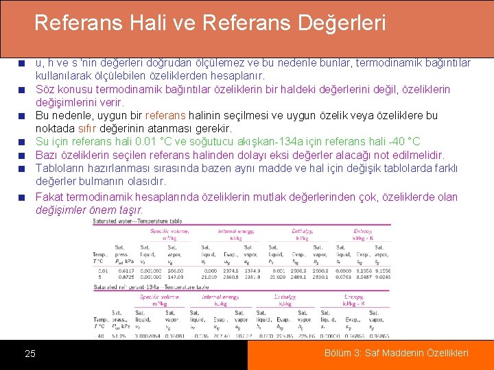 Referans Hali ve Referans Değerleri u, h ve s 'nin değerleri doğrudan ölçülemez ve