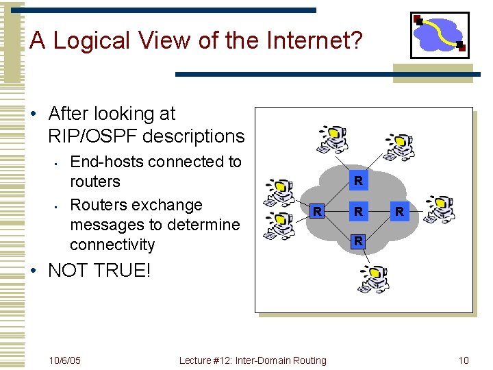 A Logical View of the Internet? • After looking at RIP/OSPF descriptions • •