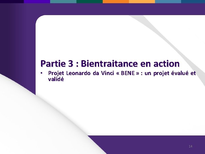 Partie 3 : Bientraitance en action • Projet Leonardo da Vinci « BENE »