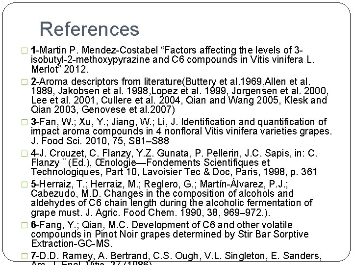 References � 1 -Martin P. Mendez-Costabel “Factors affecting the levels of 3 - isobutyl-2