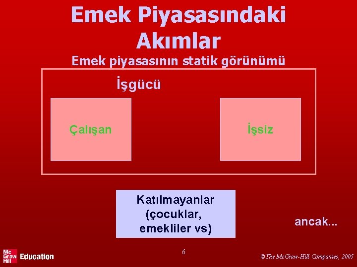 Emek Piyasasındaki Akımlar Emek piyasasının statik görünümü İşgücü Çalışan İşsiz Katılmayanlar (çocuklar, emekliler vs)