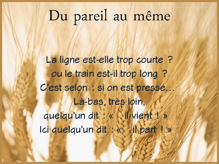 Du pareil au même La ligne est-elle trop courte ? ou le train est-il