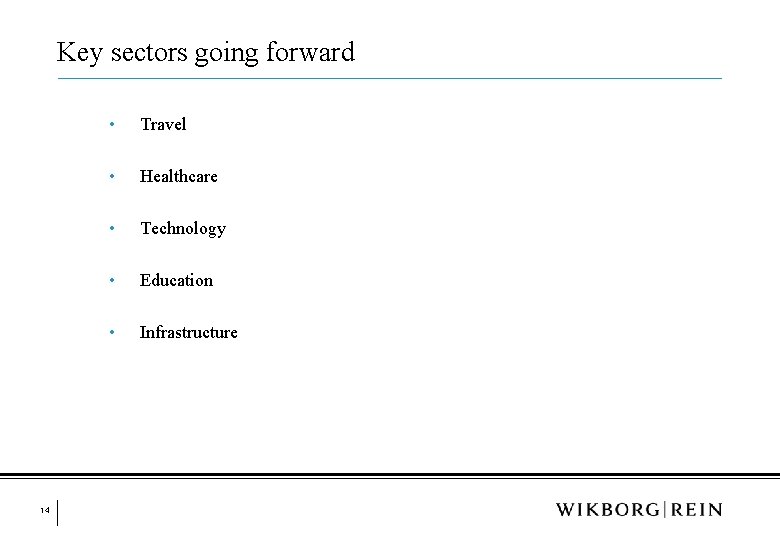 Key sectors going forward 14 • Travel • Healthcare • Technology • Education •