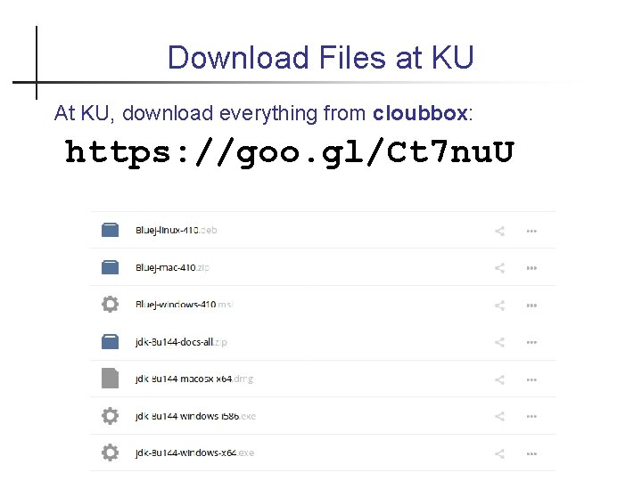 Download Files at KU At KU, download everything from cloubbox: https: //goo. gl/Ct 7