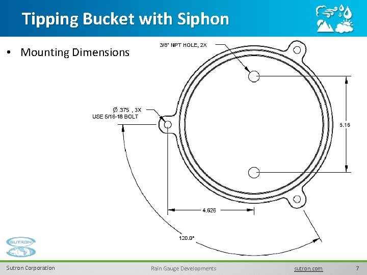 Tipping Bucket with Siphon • Mounting Dimensions Sutron Corporation Rain Gauge Developments sutron. com