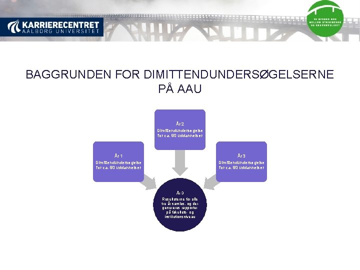 BAGGRUNDEN FOR DIMITTENDUNDERSØGELSERNE PÅ AAU År 2 Dimittendundersøgelse for ca. 90 uddannelser År 1