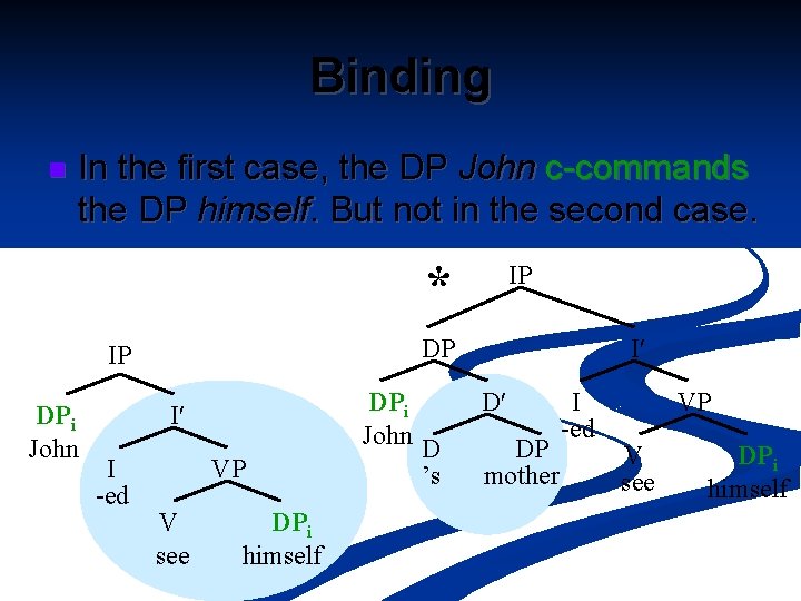 Binding n In the first case, the DP John c-commands the DP himself. But