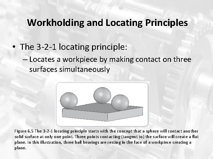 Workholding and Locating Principles • The 3 -2 -1 locating principle: – Locates a